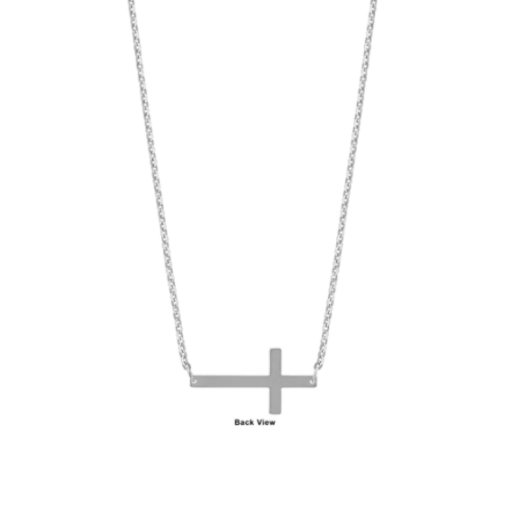 Sideways Cross Necklace in 14k White Gold (18 in) Shane Co.