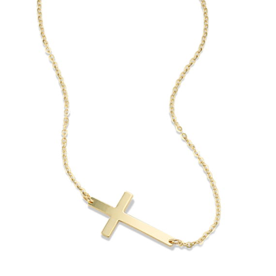 14K Yellow Gold Sideways Cross Necklace