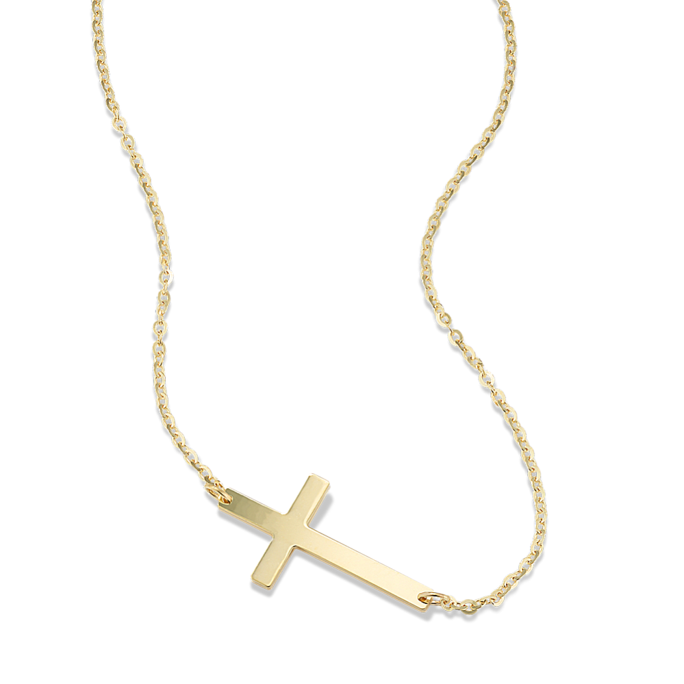 Sideways Cross Necklace in 14k Yellow Gold (18 in) | Shane Co.