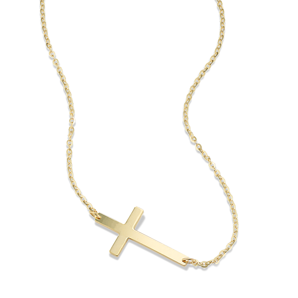 14K Yellow Gold Sideways Cross Necklace