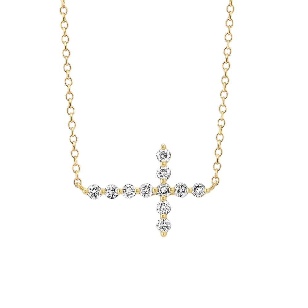Sideways Diamond Cross Necklace in 14k Yellow Gold (18'')