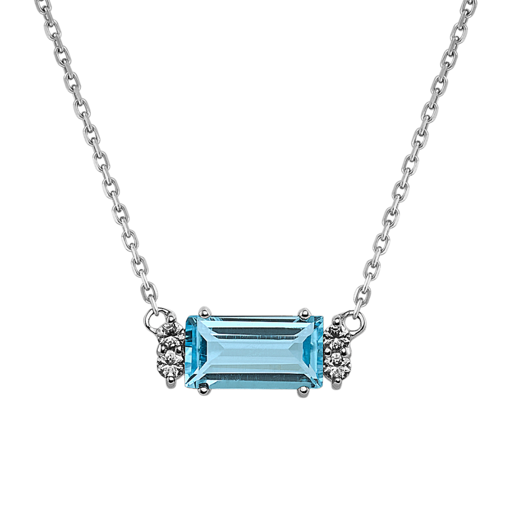 Raine Sky Blue Natural Topaz and Natural Diamond Necklace in Sterling Silver (18 in)