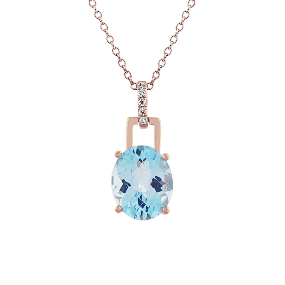 Sky Blue Topaz and Diamond Pendant in 14k Rose Gold (18'')