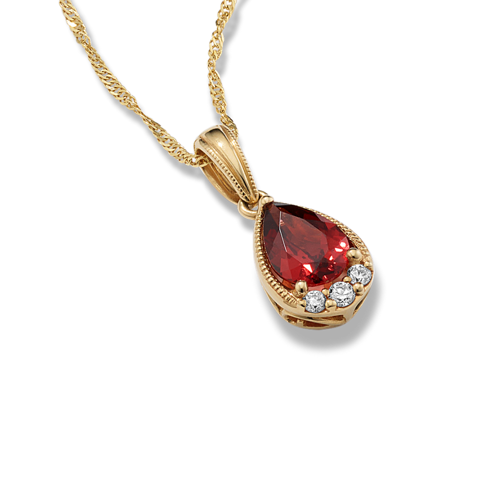 Sloane Vintage Natural Garnet and Natural Diamond Pendant in 14K Yellow Gold (18 in)