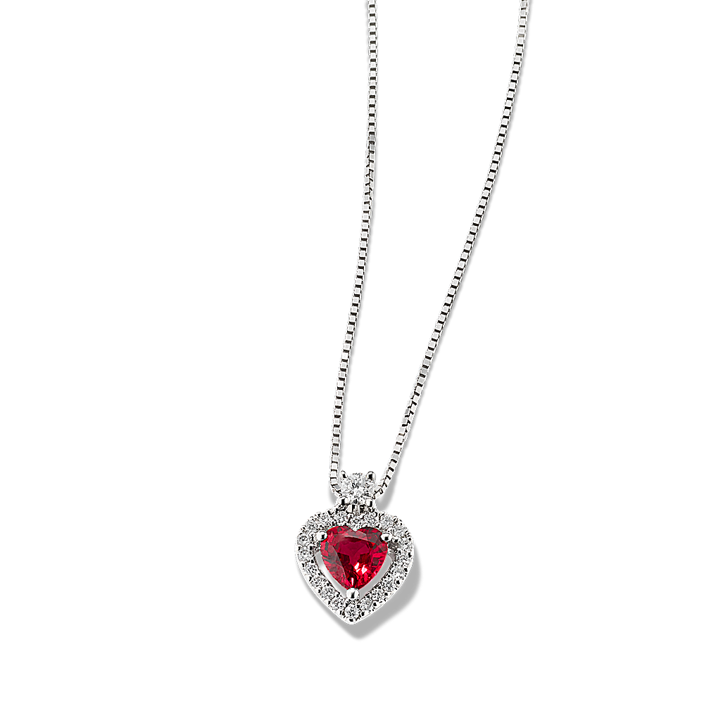 Smitten Ruby & Diamond Halo Heart Pendant