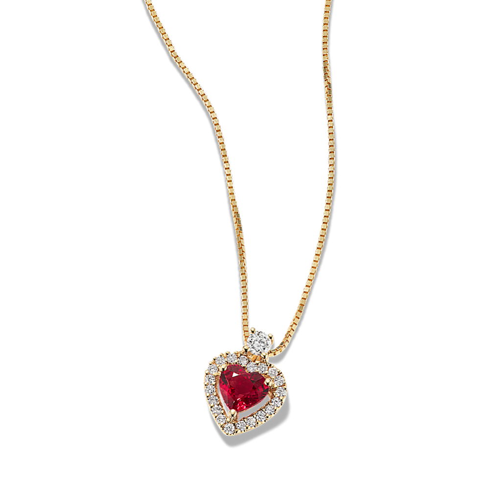 Smitten Ruby & Diamond Halo Heart Pendant