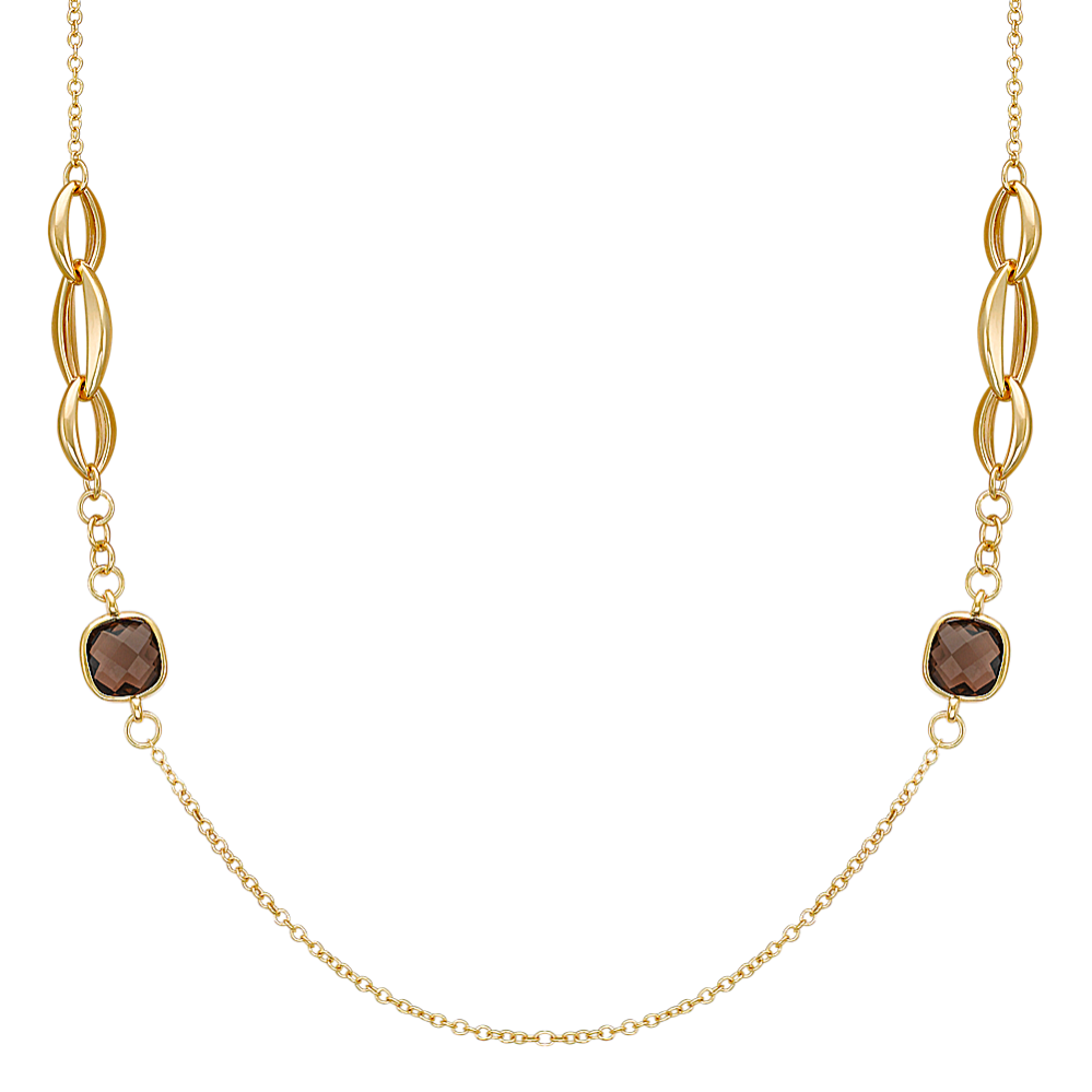 Smoky Quartz Necklace in Yellow Sterling Silver (28'')