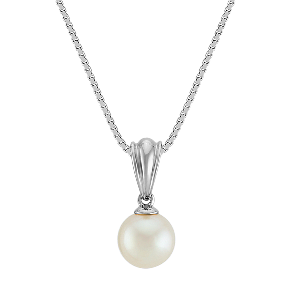 Solitaire 7mm Freshwater Cultured Pearl Pendant in 14k White Gold (18 in)