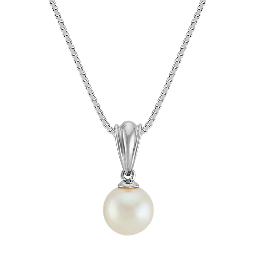 Solitaire 7mm Freshwater Cultured Pearl Pendant in 14k White Gold (18'')
