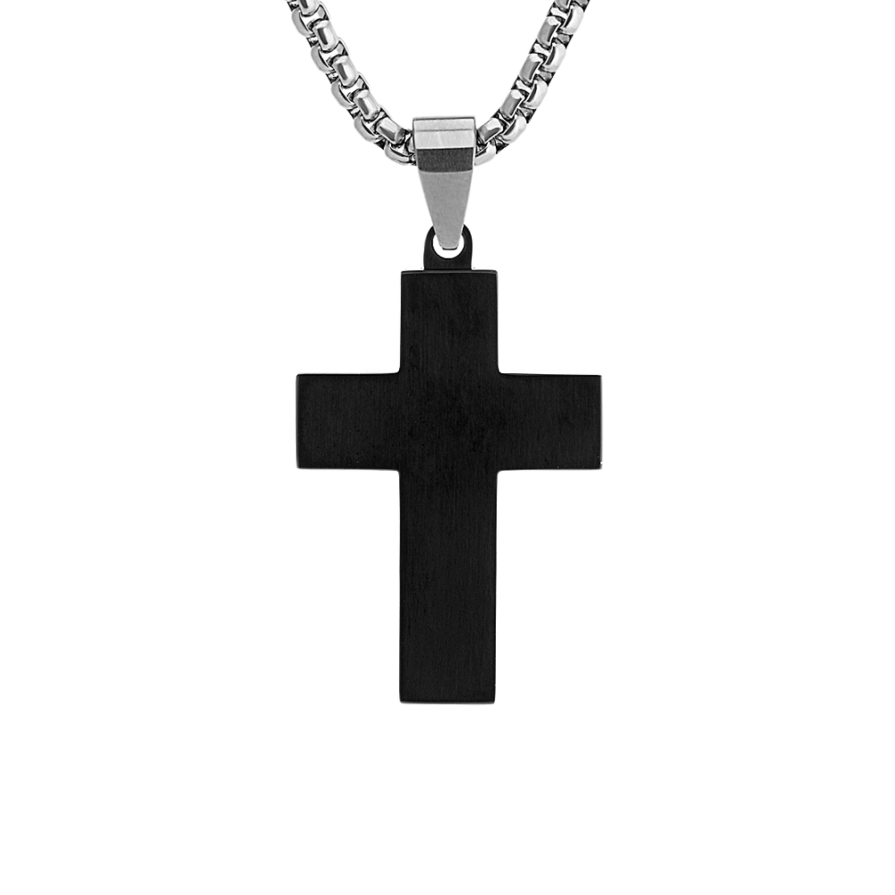 24 inch Mens Stainless Steel Cross Necklace with Black Ionic Plating ...