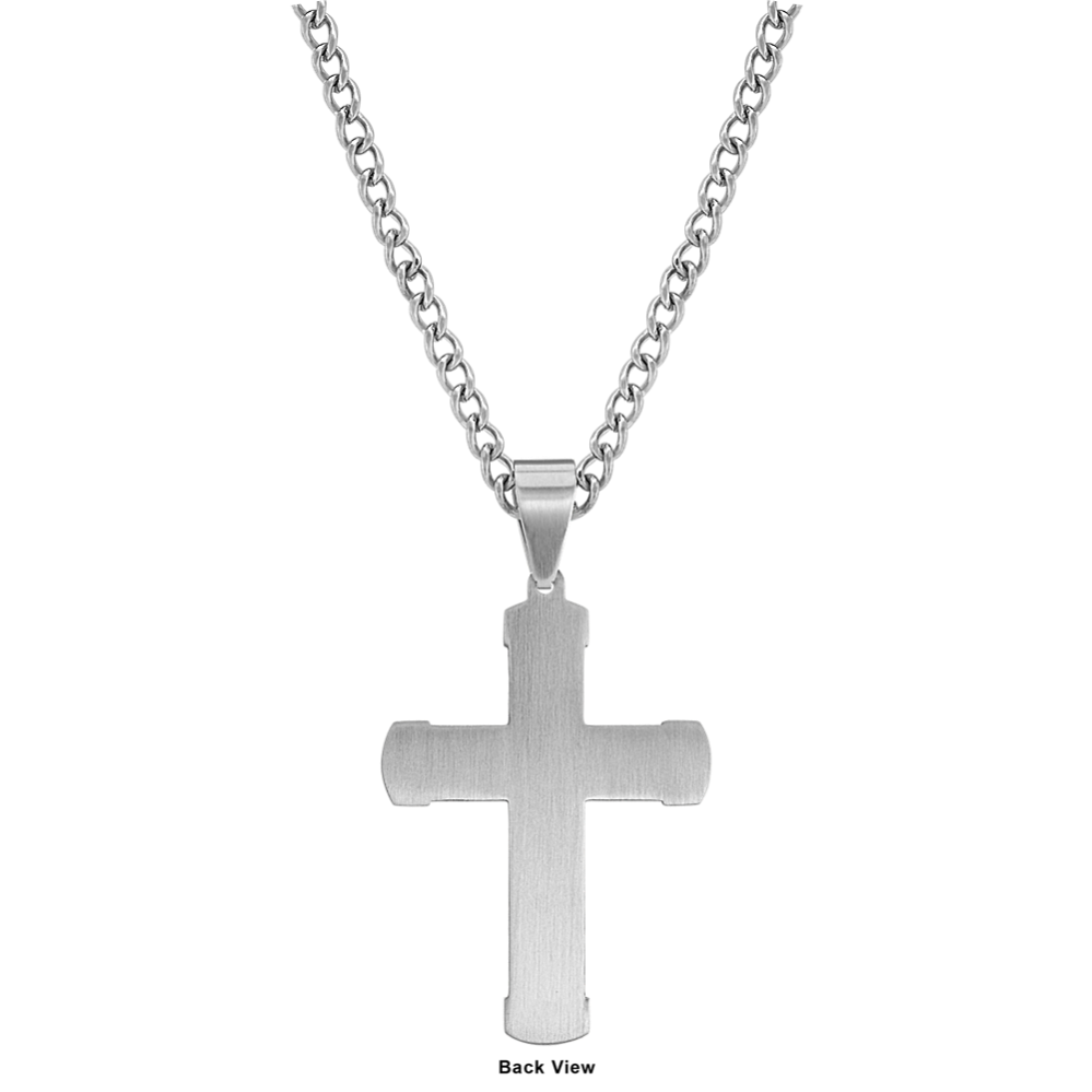 24 inch Mens Stainless Steel Cross Necklace Shane Co.