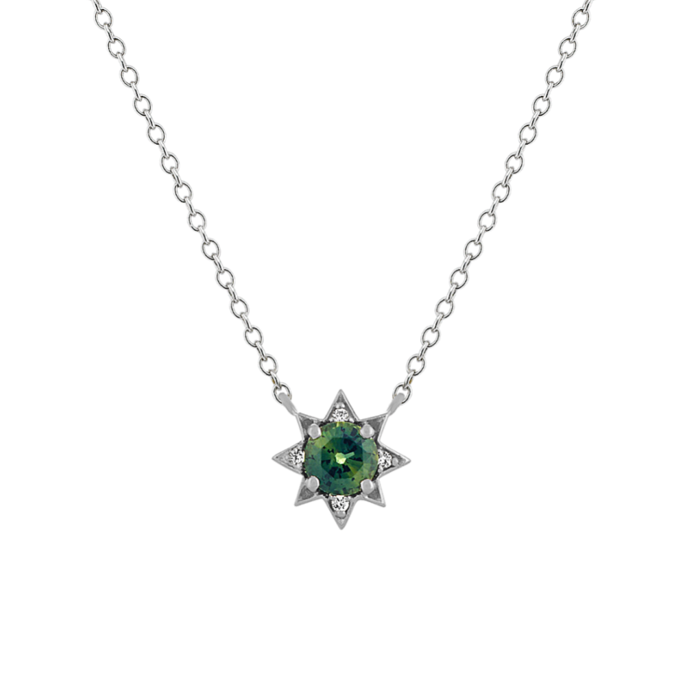 Stella Green Sapphire and Diamond Necklace in Sterling Silver (18 in)