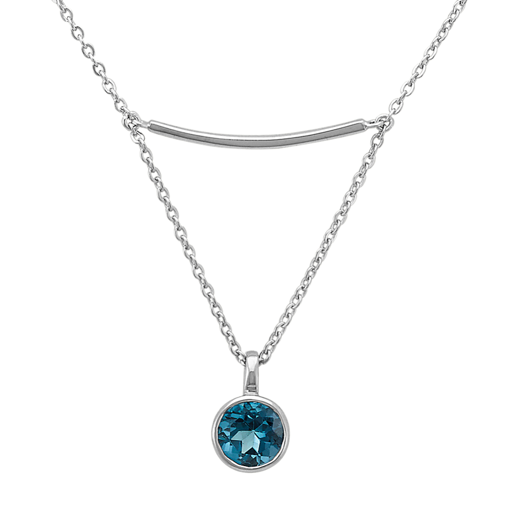 Sterling Silver Bar Necklace with Drop Accent of London Blue Topaz (16 in)