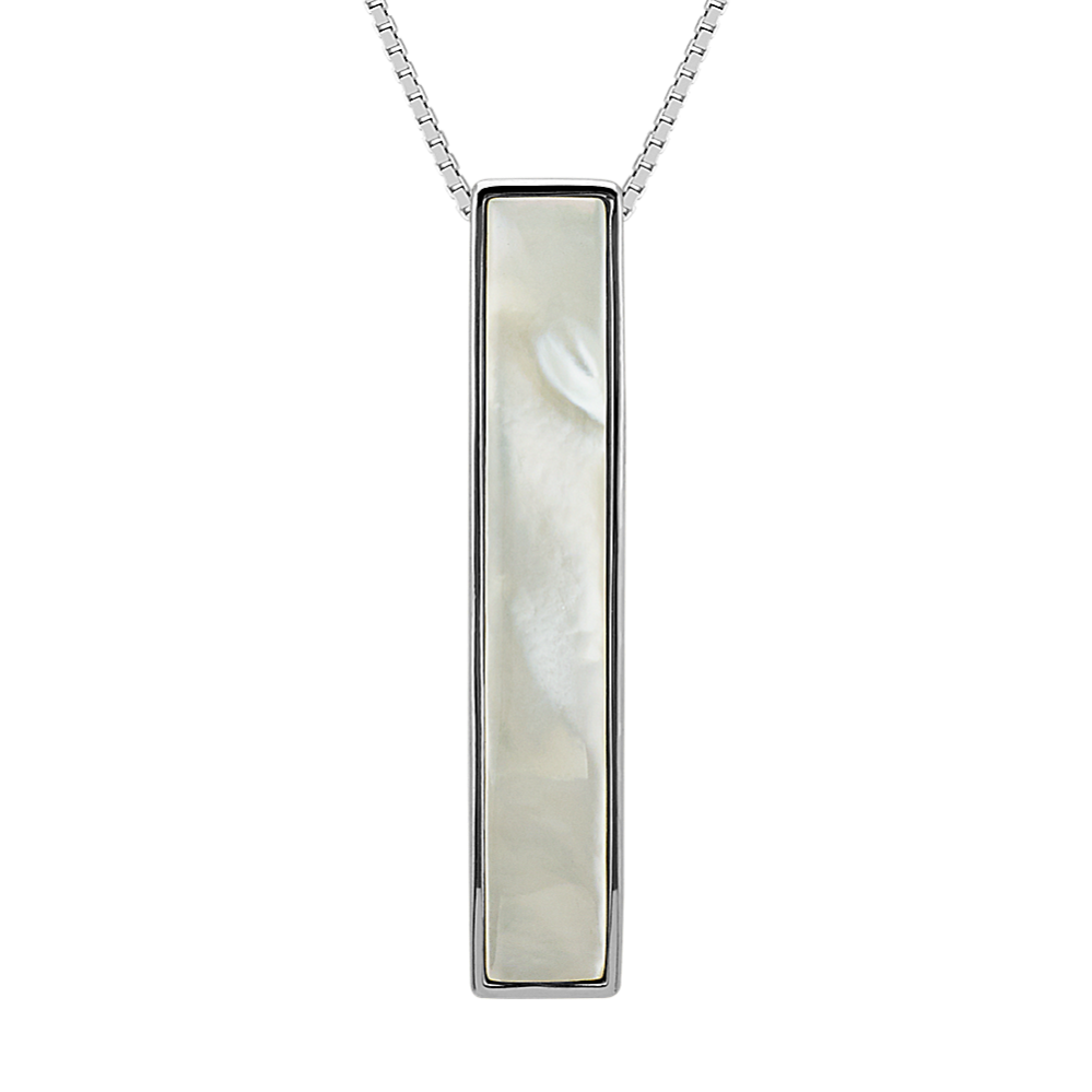 Sterling Silver Bar Pendant with Mother of Pearl Inlay (20 in)