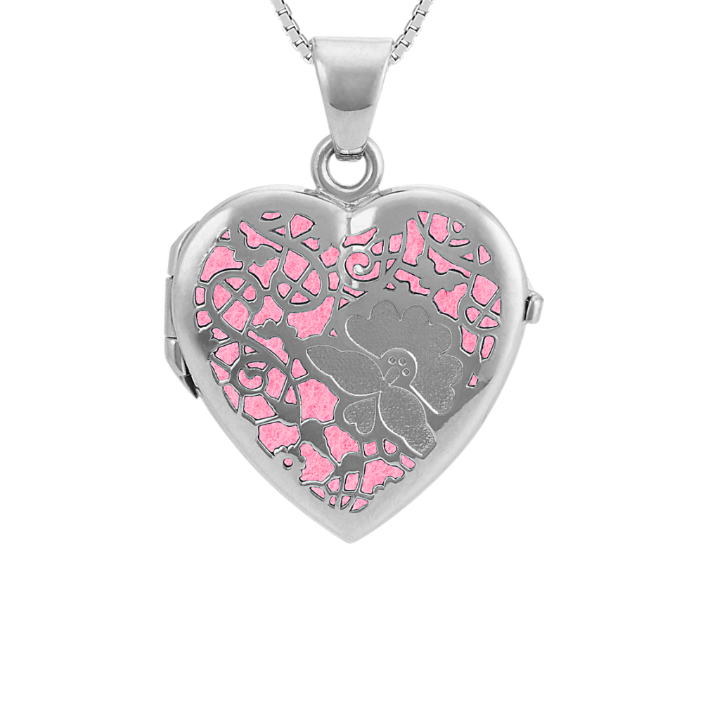 Sterling Silver Cutout Heart Locket with Felt Inlays (20 in)