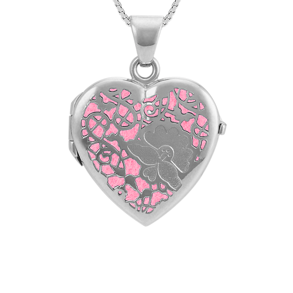 Sterling Silver Cutout Heart Locket with Felt Inlays (20'')
