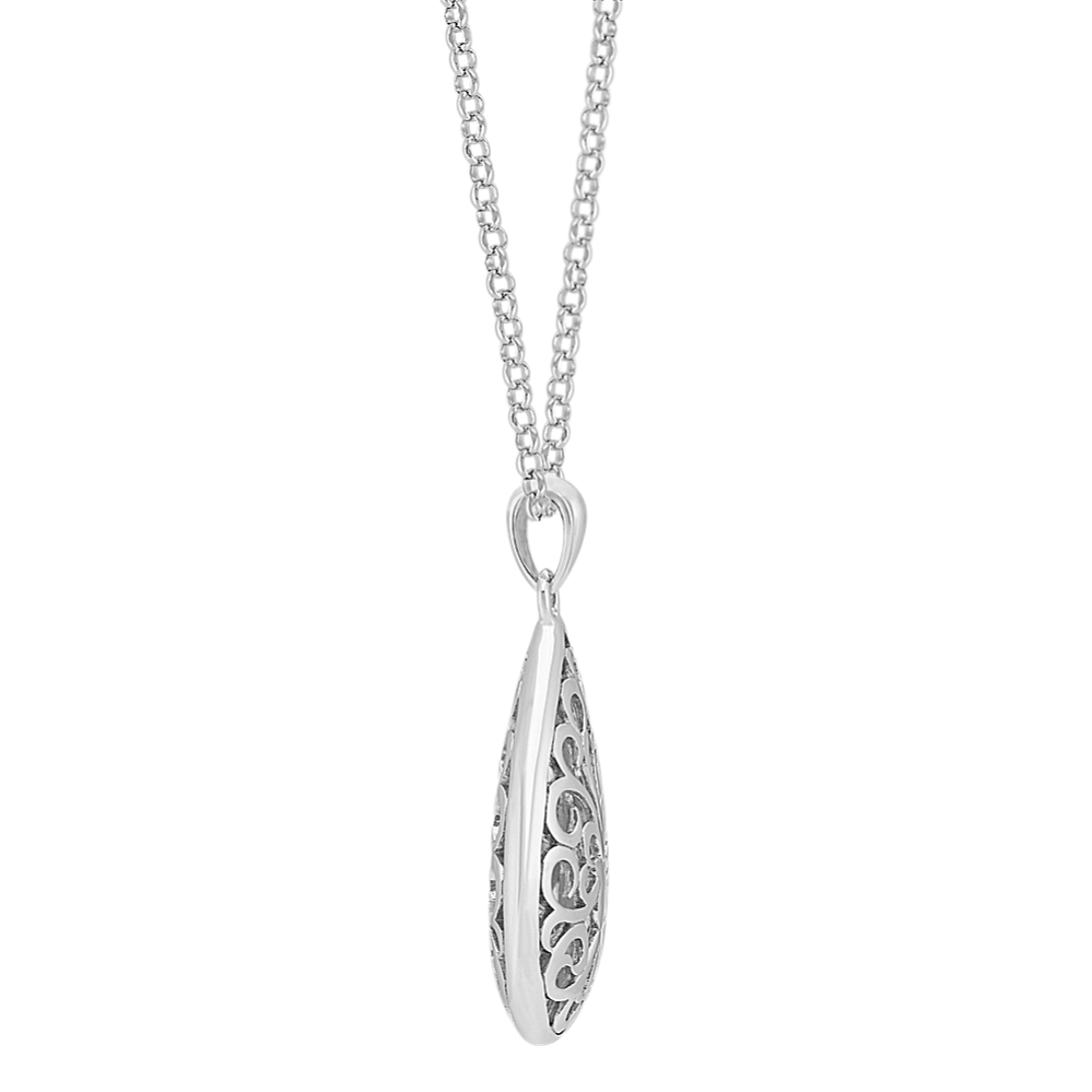 Sterling Silver Cutout Teardrop Pendant (18'') | Shane Co.