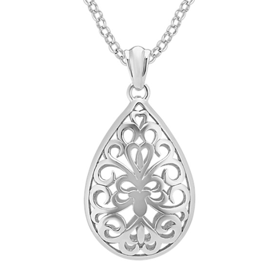 Sterling Silver Cutout Teardrop Pendant (18 in) Shane Co.