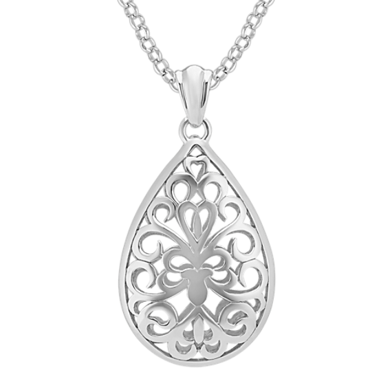 Sterling Silver Cutout Teardrop Pendant (18'')