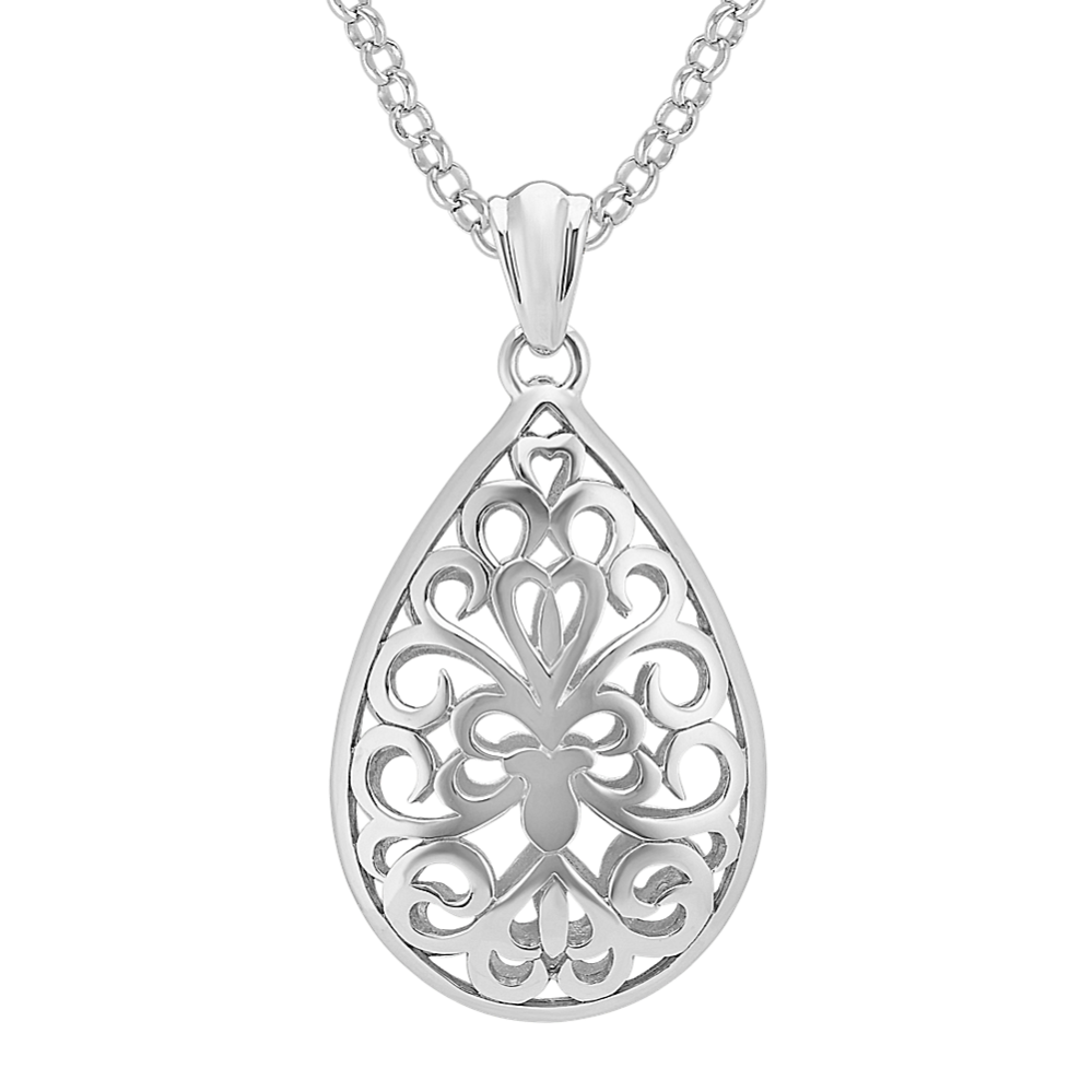 Sterling Silver Cutout Teardrop Pendant (18 in)