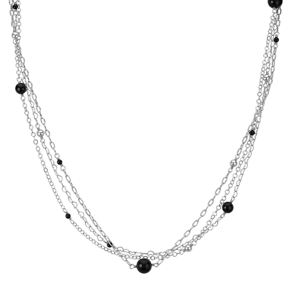 Sterling Silver and Black Agate Necklace (24'')