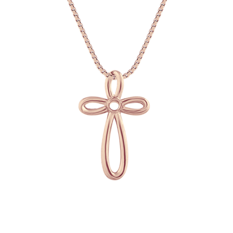 Swirl Cross Pendant in 14k Rose Gold (18 in)