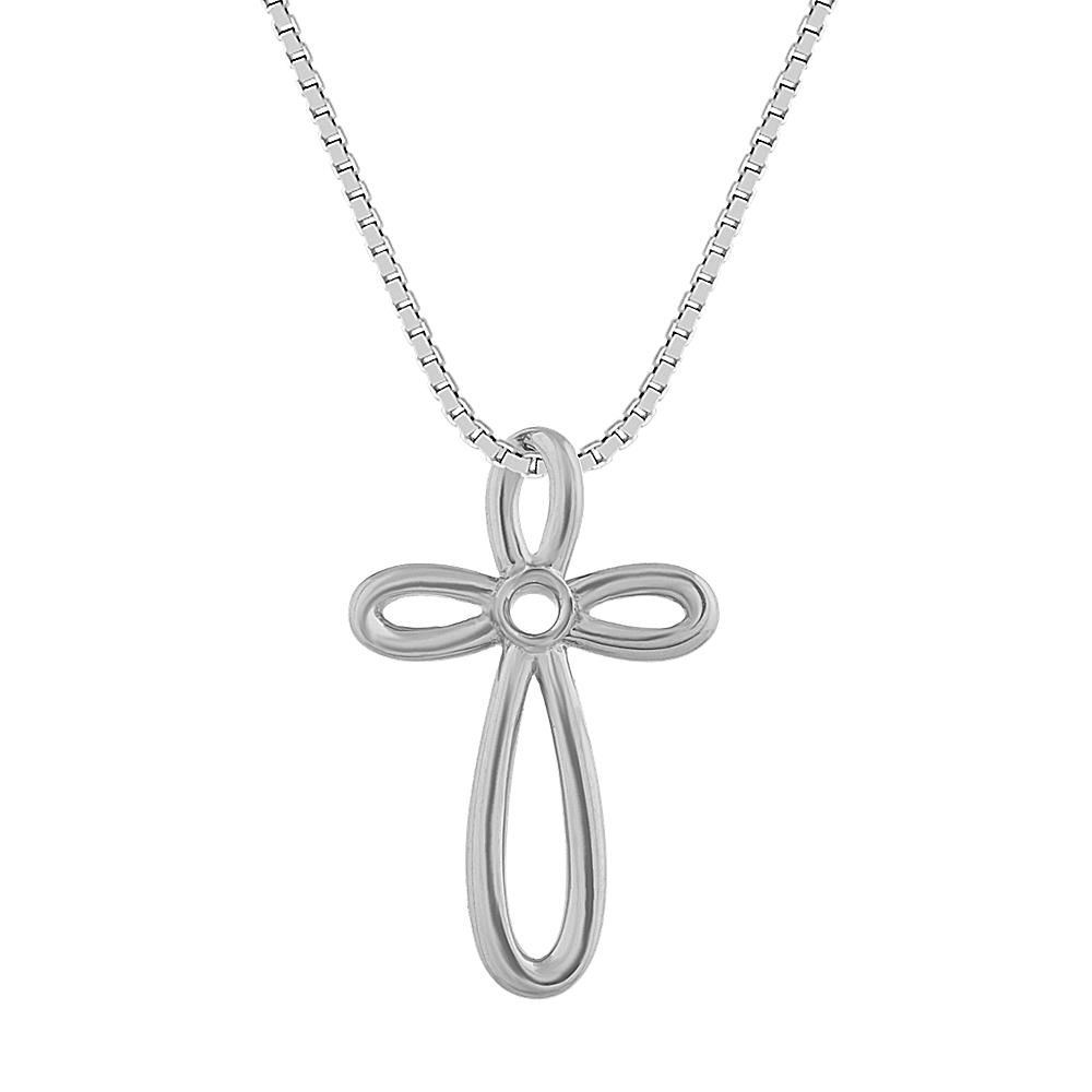 Swirl Cross Pendant in 14k White Gold (18 in)