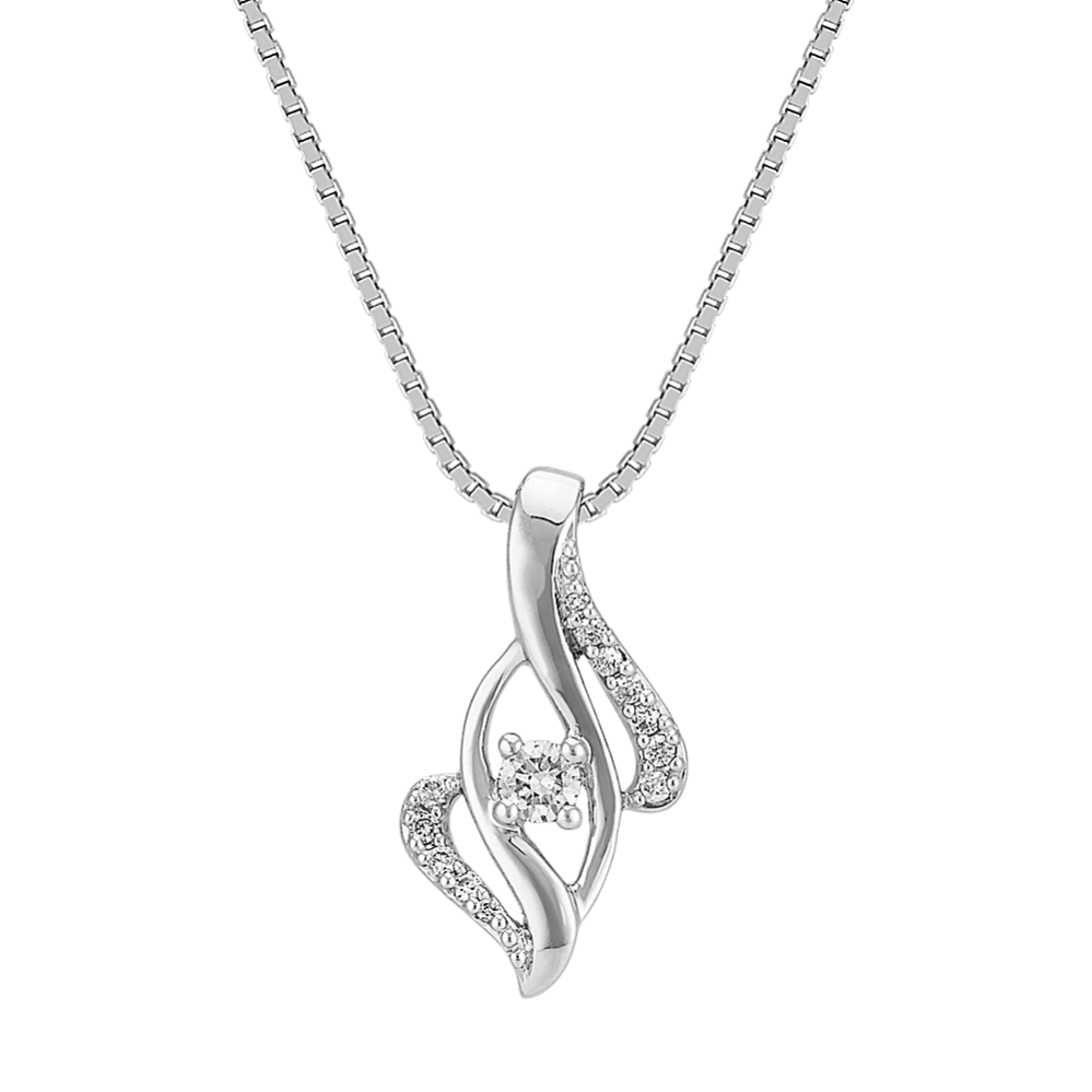 Swirl Diamond Pendant in Sterling Silver (18'')