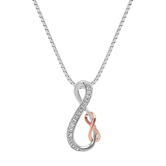 14k White Gold Triple Infinity Necklace with Clear and Black Diamonds