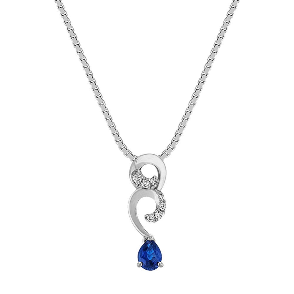 Swirl Pear-Shaped Sapphire and Diamond Pendant (18 in)