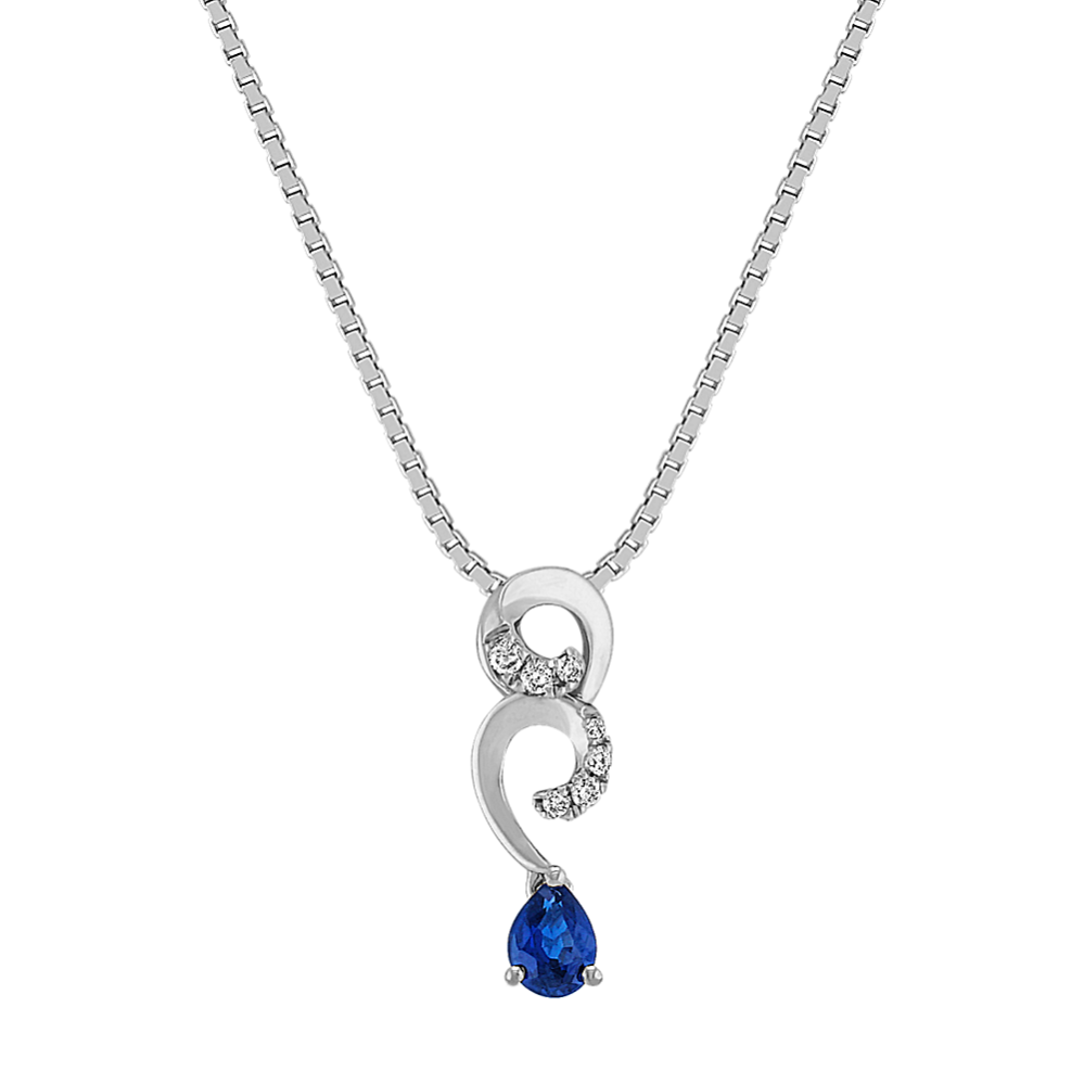 Swirl Pear-Shaped Sapphire and Diamond Pendant (18'')