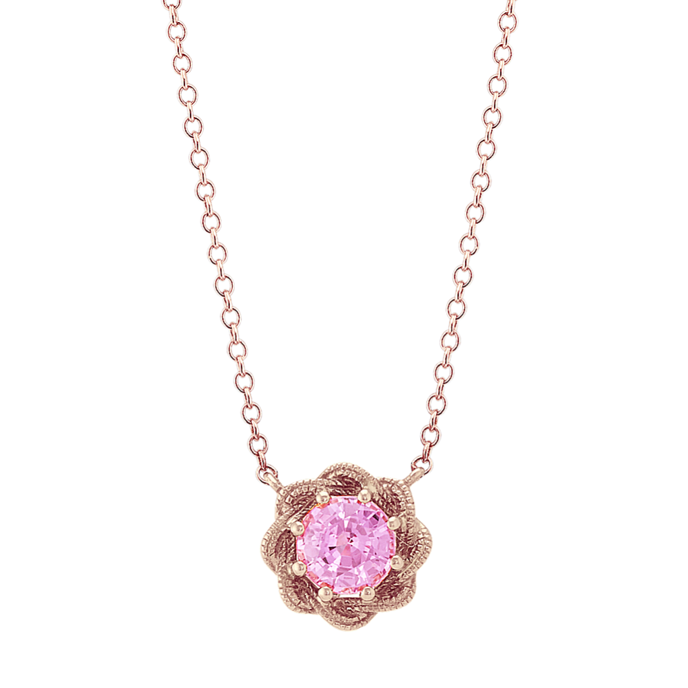 Swirl Pink Sapphire Necklace in 14k Rose Gold (18'')