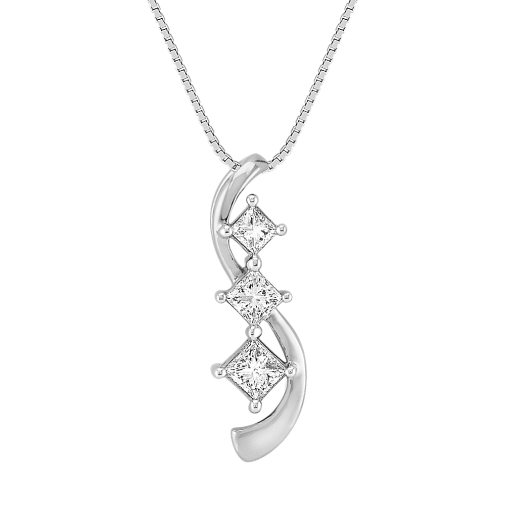 Swirl Princess Cut Diamond Three-Stone Pendant (18 in)