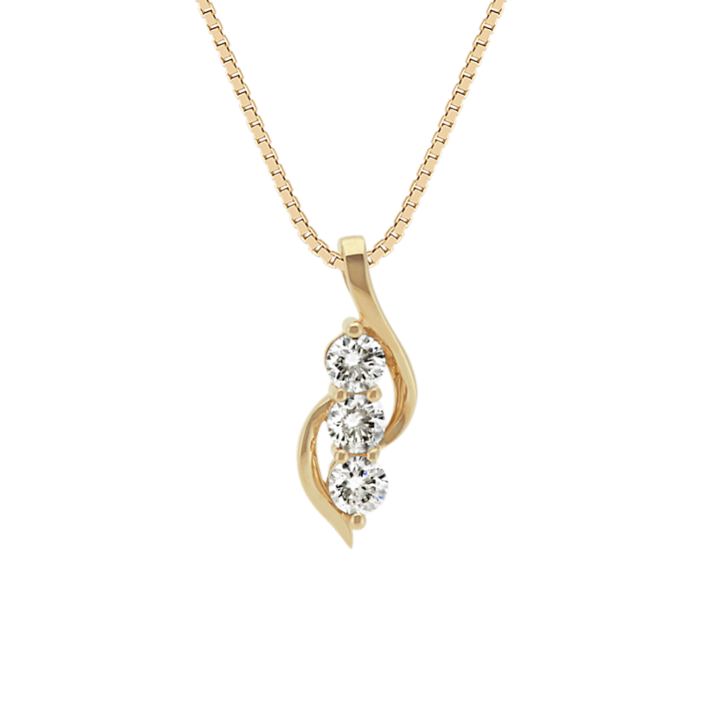 Eliza Swirling Three-Stone Diamond Pendant in 14K Yellow Gold (18'')