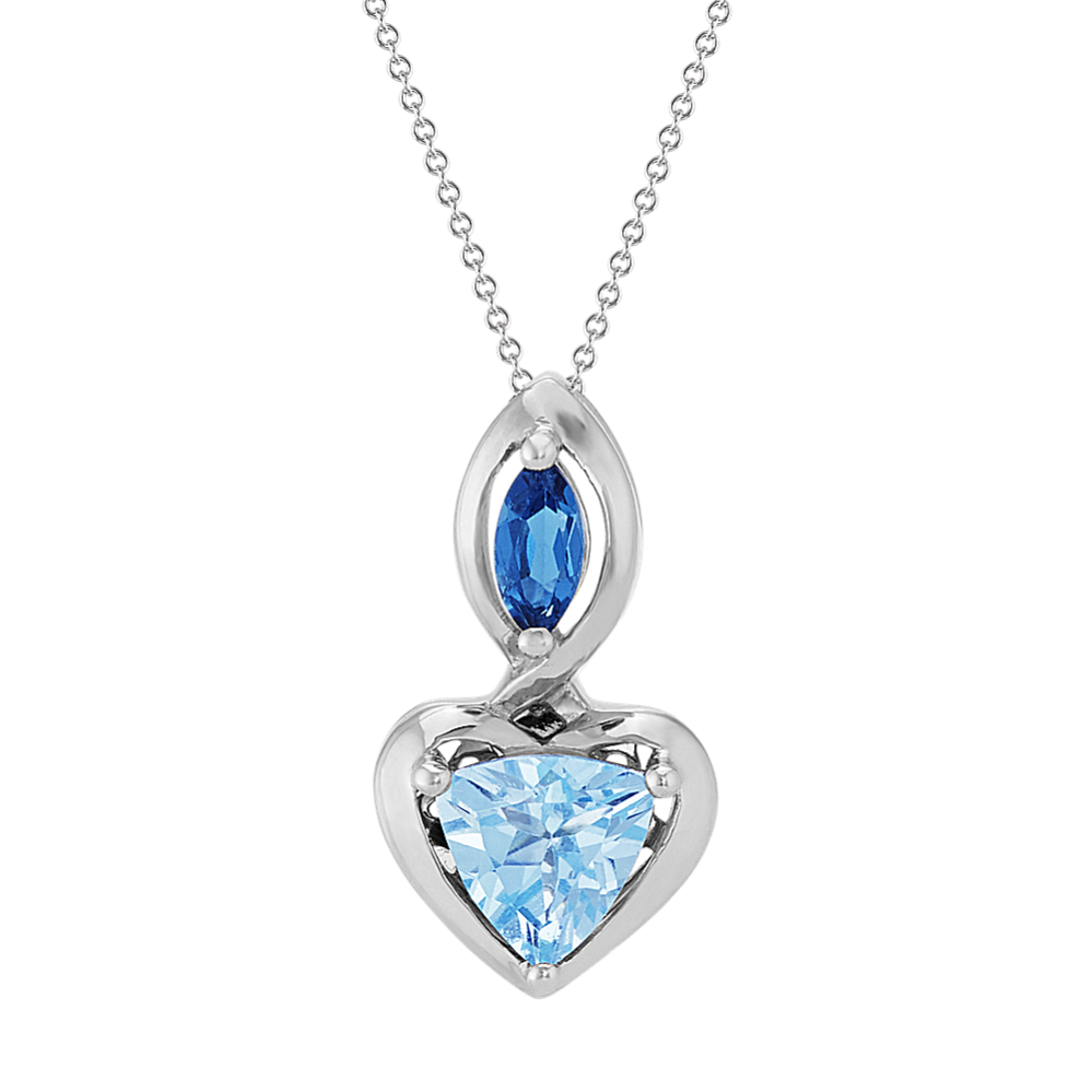 Sky Blue Topaz and London Blue Topaz Heart Pendant (20'')