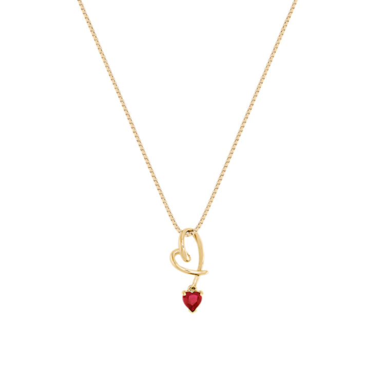 Sylvie Natural Ruby Heart Pendant in 14K Yellow Gold (18 in)