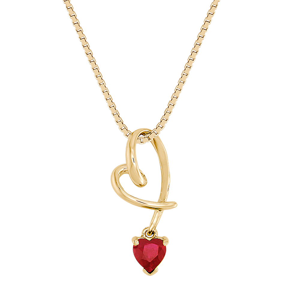 Sylvie Ruby Heart Pendant in 14K Yellow Gold (18 in)
