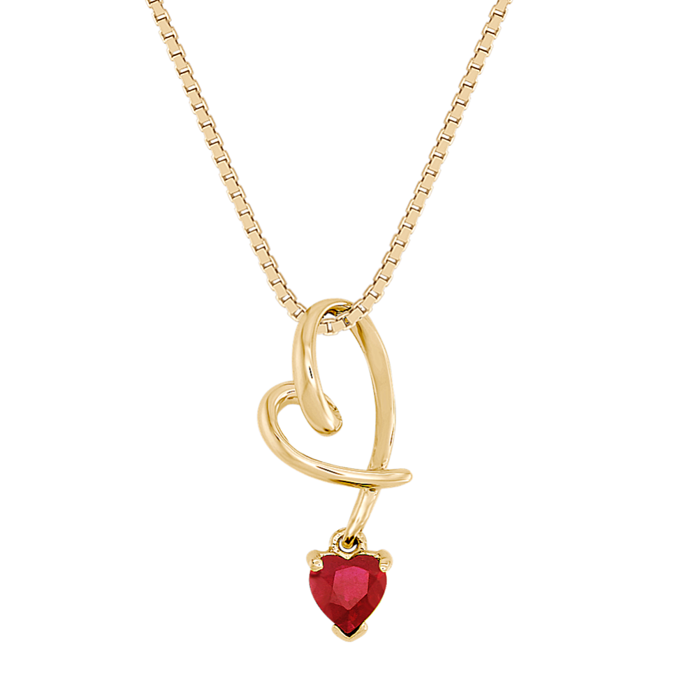 Sylvie Ruby Heart Pendant in 14K Yellow Gold (18'')