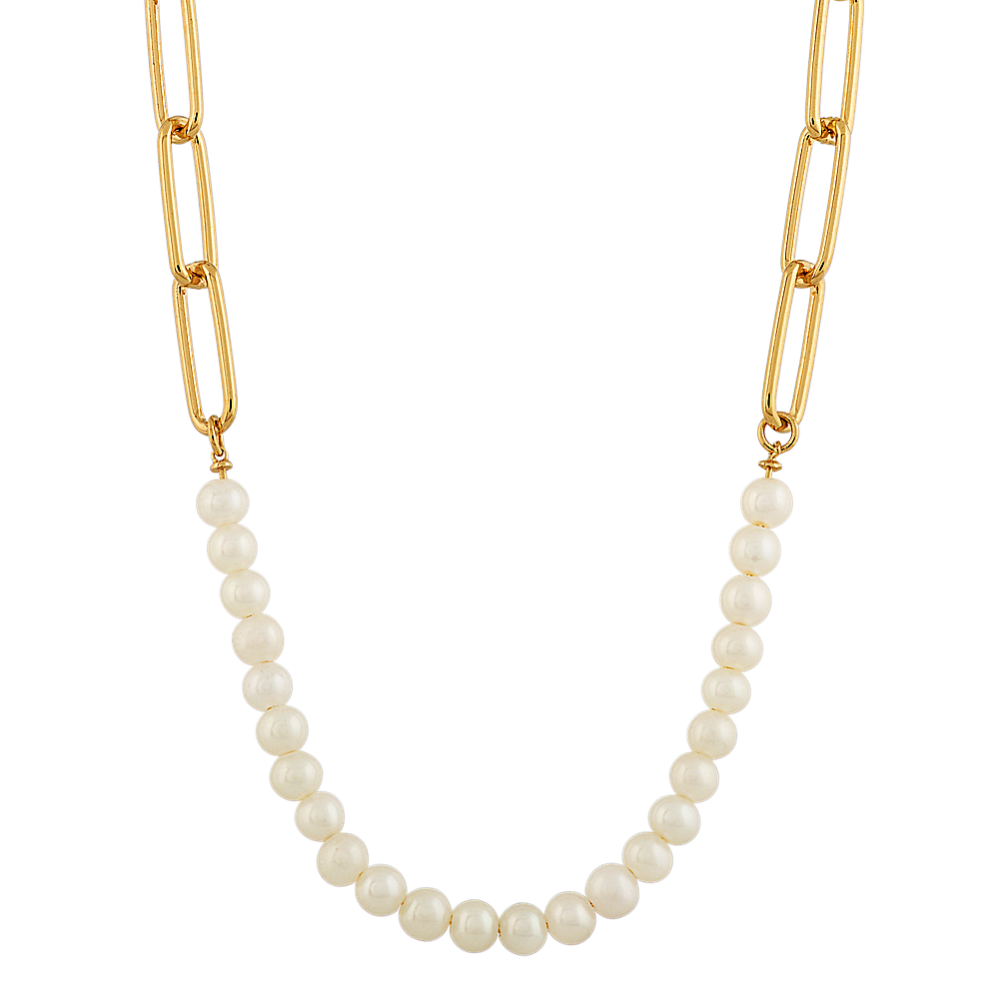 Syracuse 4mm Pearl Paperclip Necklace in Vermeil 14K Yellow Gold (18 in)