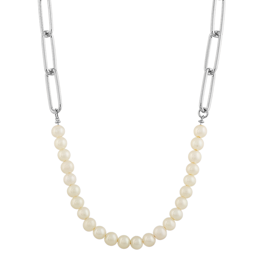 ★PEARLY MORE★ Bold Pearl Clip Chain Necklace Pearl Paper Clip Chain Necklace - Minimalist Jewelry | And Arlen