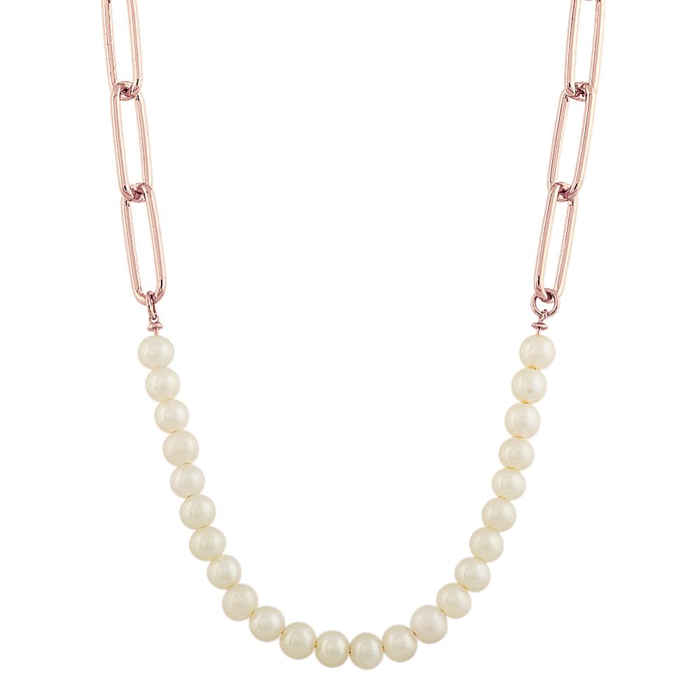 Syracuse 4mm Freshwater Pearl Link Chain Necklace Vermeil 14K Rose Gold (18 in)
