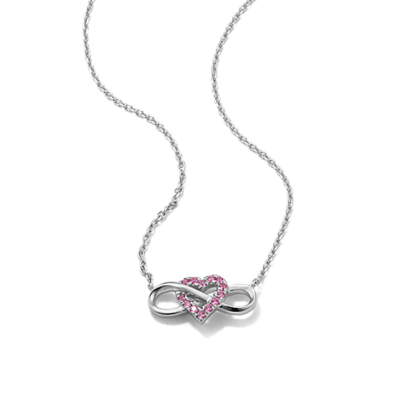 Pink Sapphire Heart Infinity Necklace