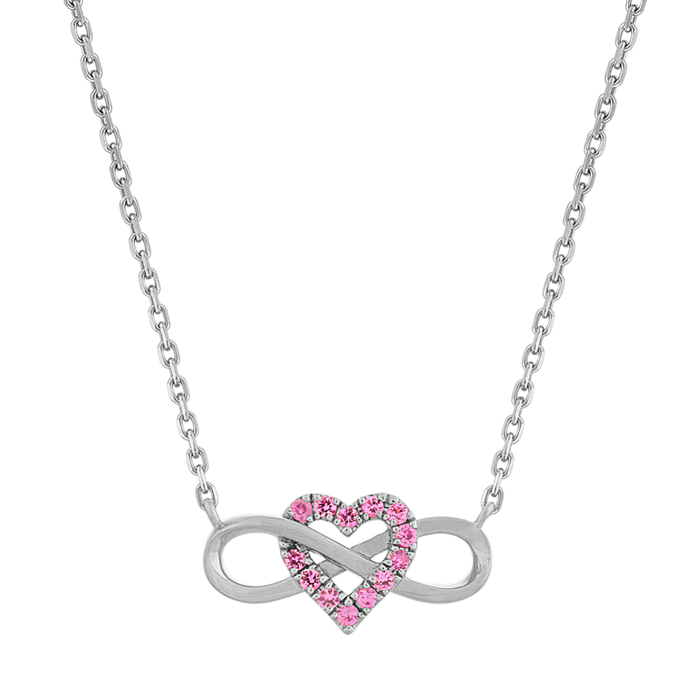Taryn Pink Sapphire Entwined Heart and Infinity Pendant in Sterling Silver (18 in)