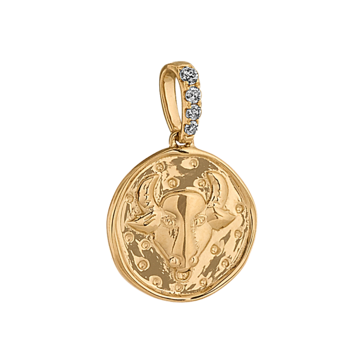 Taurus Zodiac Charm with Natural Diamond Accent in 14k Yellow Gold