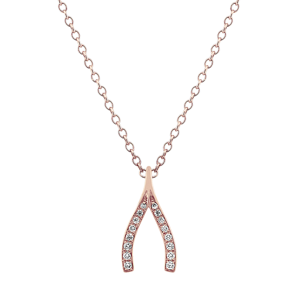 Taylor Diamond Wishbone Pendant in 14K Rose Gold (18'')