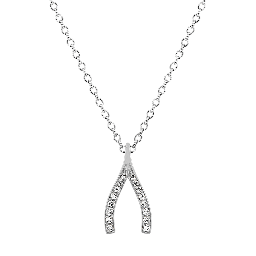 Taylor Diamond Wishbone Pendant in 14K White Gold (18 in)