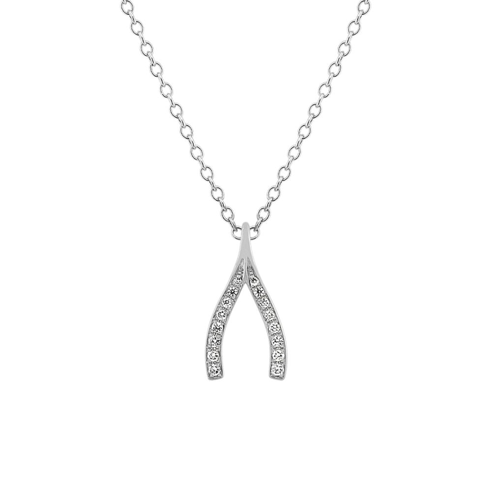 Taylor Natural Diamond Wishbone Pendant in 14K White Gold (18 in)