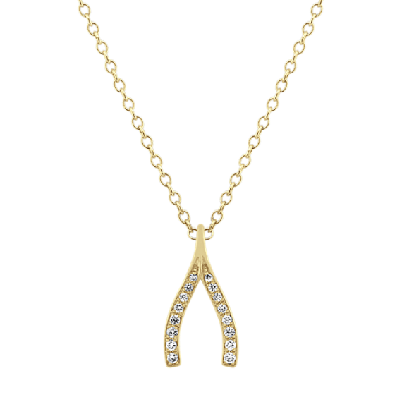 Taylor Diamond Wishbone Pendant in 14K Yellow Gold (18'')