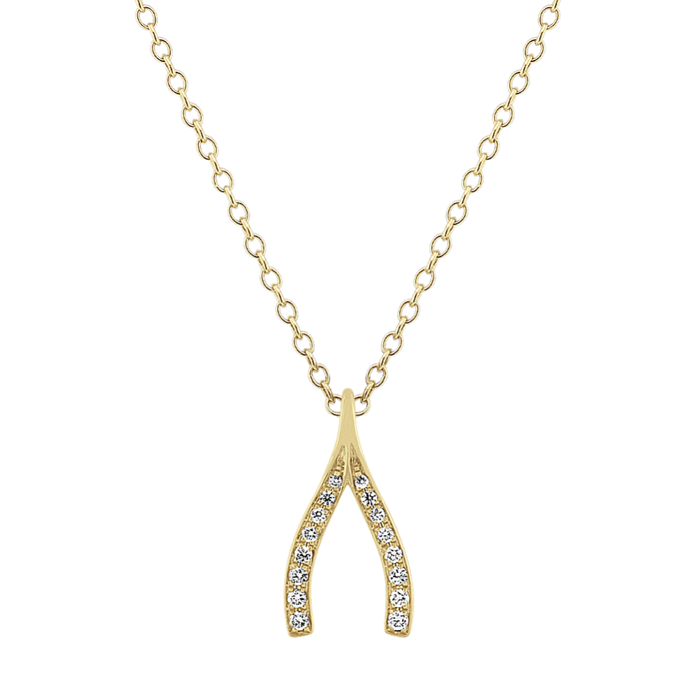 Taylor Diamond Wishbone Pendant in 14K Yellow Gold (18 in)