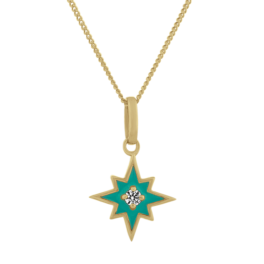 Turquoise Enamel and Diamond Star Pendant (22 in)